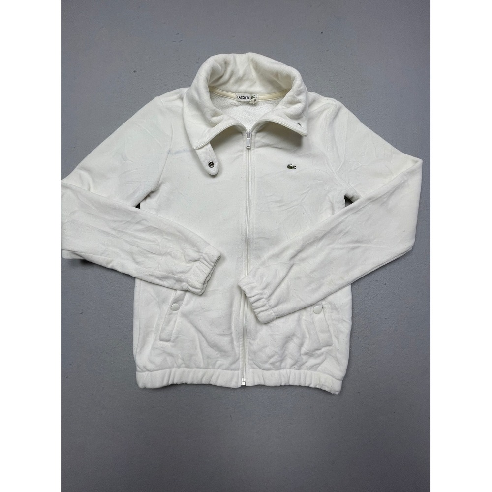 Lacoste Full Zip Jacket Polyester White Solid 36 Womens